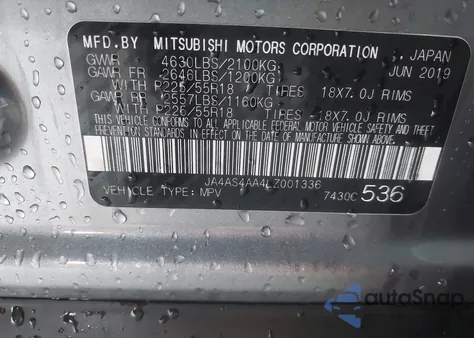 2020 Mitsubishi Eclipse Cross Le 1.5T from USA, damaged, VIN JA4AS4AA4LZ001336